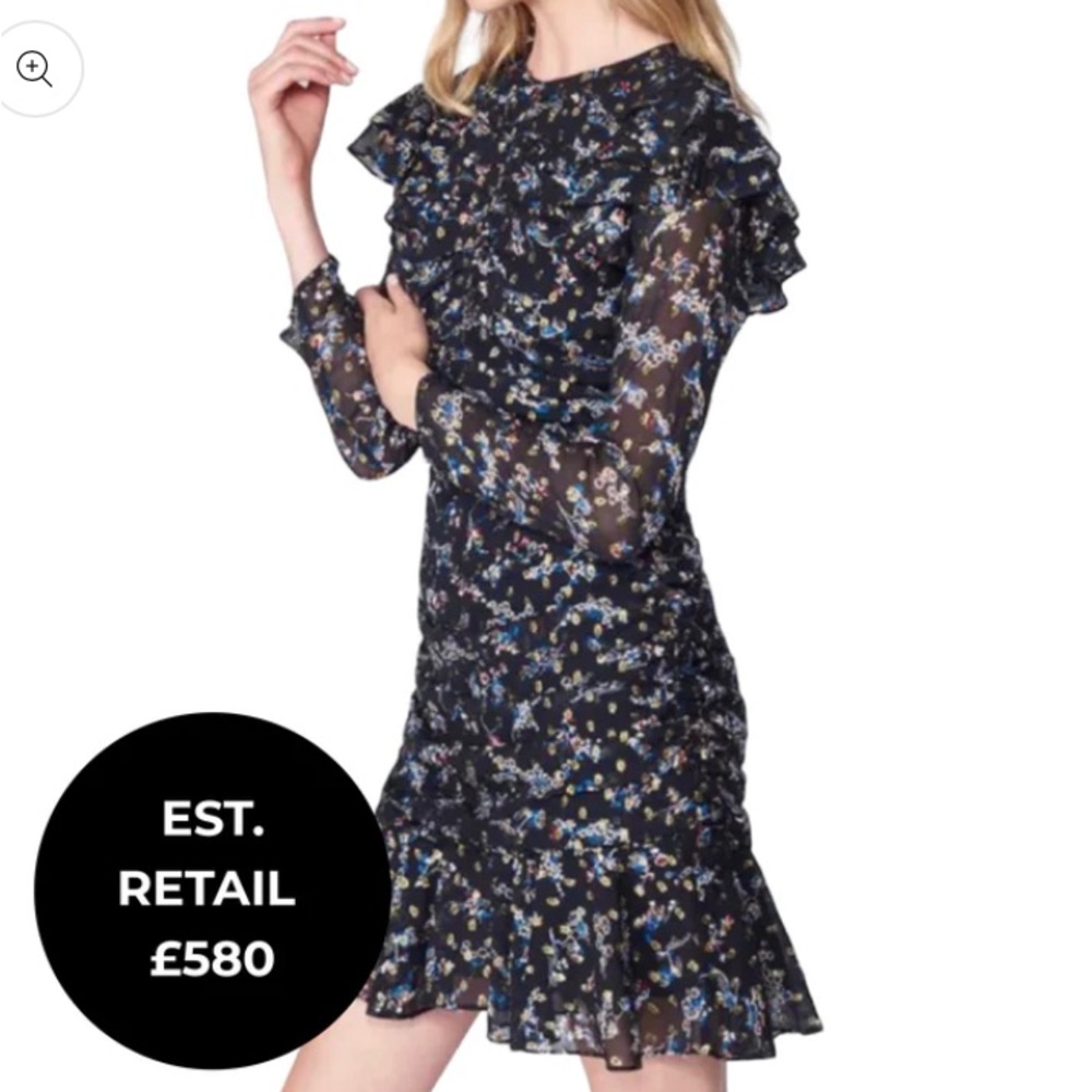 Veronica Beard Silk Mini Black Dress - Floral